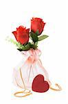 Red Roses in Sachet on White Background