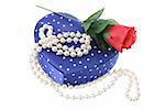 Pearl Necklace on Gift Box on White Background