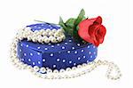 Pearl Necklace and Gift Box on White Background