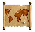 Grunge background - ancient map of the world. Object over white