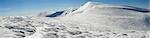 Winter mountains ridge with overhang snow caps(Ukraine, Carpathian Mt's, Svydovets Range, Blyznycja Mount, Drahobrat ski resort). Twenty shots stitch image.