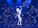 silhouette of singer woman on blue background