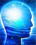 futuristic technology background with integrated human head