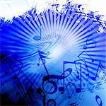 Blue abstract background with music notes