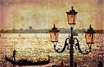 Artistic work of my own in retro style - Postcard from Italy. - Gondola and lamp - Venice.