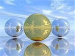 Mirror spheres on a smooth surface (100 % of reflection of world around)