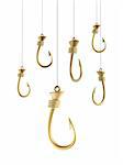 gold hooks isolated on white background