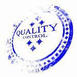 blue quality control stamp on white background