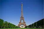 The Eiffel Tower in the morning with clear blue sky. Spring time