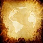 Old grunge paper texture with integrated globe