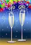 Pair of champagne flutes making a toast. Champagne splash, high resolution JPG image.