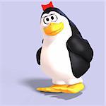 cute female toon penguin with Clipping Path over blue