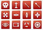 Gadget square icons set. Red - white palette. Vector illustration.