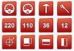 Gadget square icons set. Red - white palette. Vector illustration.