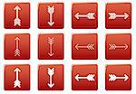 Arrows square icons set. Red - white palette. Vector illustration.