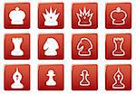 Chess square icons set. Red - white palette. Vector illustration.