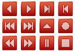 Multimedia navigation buttons set. Red - white palette. Vector illustration.