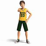 young manga character in basketball clothes With Clipping Path