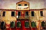 Artistic work of my own in retro style - Postcard from Italy. - Beautiful old facade - the island Murano, Venice.