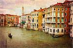 Artistic work of my own in retro style - Postcard from Italy. - Gondolas Grand Canal - Venice.