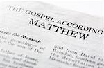 The Gospel According to Mathew, macro detail of the first book of the Christian New Testament