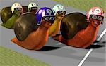 3D Render of Toon Racing Snails