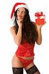 sensual santa claus in red underwear and christmas hat making face