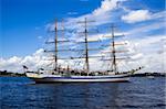 A Russian state sailing ship anchored in Neva river, Saint Petersburg.