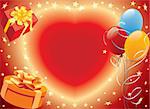 Birthday presents with heart and balloons party decoration