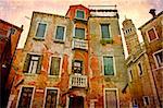 Artistic work of my own in retro style - Postcard from Italy. - Nice old facade - Venice.