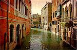 Artistic work of my own in retro style - Postcard from Italy. - Idylic canal Venice.
