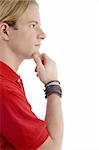 side pose of handsome caucasian male with white background