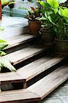 Wooden stairs in a tropical balinese architecture style