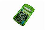 Green 8 digit electronic calculator with wite background