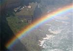 A rainbow shot against a building in the Niagara ravine.