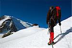 Mountaineer guide in the glacier vallè blanc, Aiguille du Midi, Chamonix, Mont Blanc, West Alps, France, europe