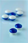 macro of white blue pills