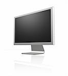 futuristic silver monitor on white with reflection and blank screen