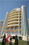 Hotel and clear blue sky