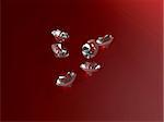 3d rendered illustration of shiny diamonds on a red background