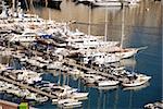 Yachts docked at upscale Monte Carlo, France marina