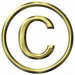 3D Golden Copyright Symbol isolated in white