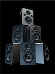 3d rendered illustration from a tower of big black speakers