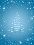 christmas tree drawn by white lights over blue background