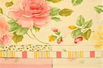 Fabric sampler palette of floral pattern materials