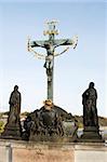 Statue on the Charles Bridge of Christ on the cross, Prague, Czech Republic