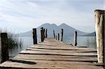 A dock overlooking the volcanoes of lake Atitlan