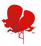 Grunge broken heart and blood on a white background.