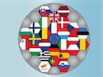 A vector representing europe and countries flag in a ball