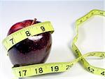 apple on white with measuring tape signifying weight watching or weight loss